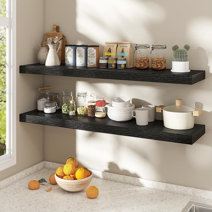 Dreamland Black Floating Shelves 48 Inch Long,8 Inch Deep Floating Shelves,48" W x 8" D Wall Shelves for Bedroom,Living Room,