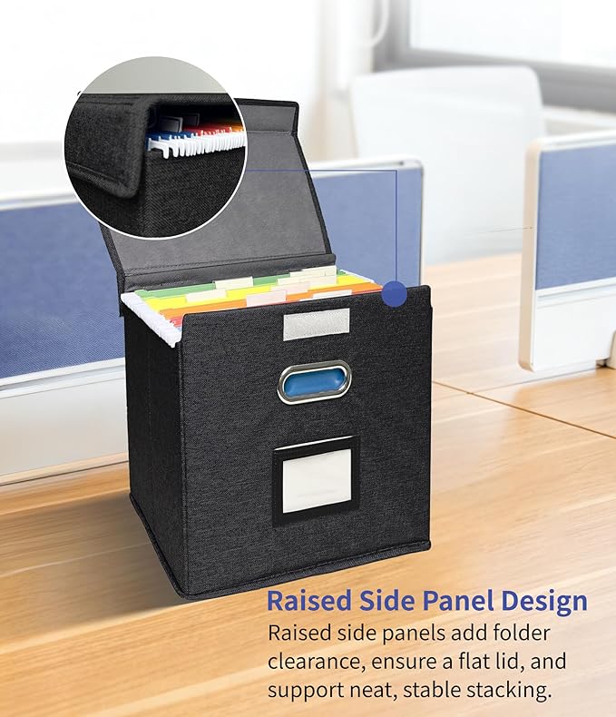 2 Pack Hanging File Folder Box with Lid, Durable Letter Size Filing Storage Box, Sturdy Magazine File Holder with Cardboard S