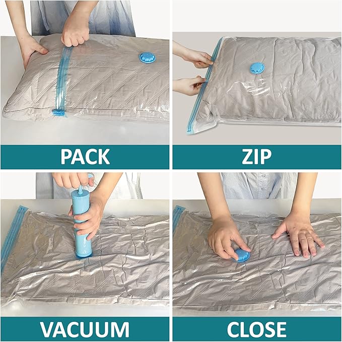 MattEasy Space Saver Vacuum Storage Bags, 6 Pack Jumbo Space Saver Bags with Pump, Storage Vacuum Sealed Bags for Clothes, Co