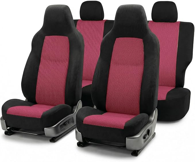 FH Group Full Set Car Seat Covers Classic Cloth Universal Fit Burgundy Seat Covers,Washable High Back Combo Small Car Seat Co