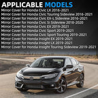 Driver Side Mirror Cover Replacement for Honda Civic 2016-2021, Insight 2019-2021 - Left Side Mirror Covers, Rear View Mirror Cap Black