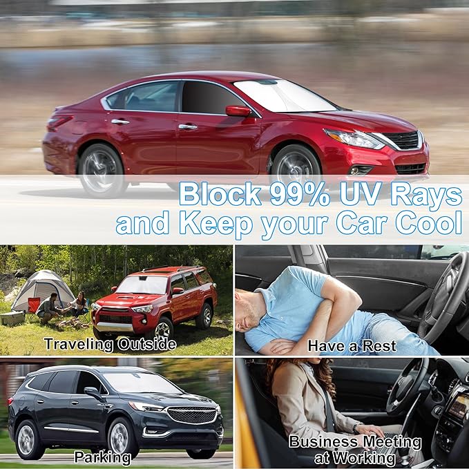 3PCS Car Window Shades Front Windshield Sun Shade Foldable Window Shade Custom Fit for 2013-2018 Nissan Altima Sedan Accessories Car Shades for Front Windows Anti-UV Rays Block Heat