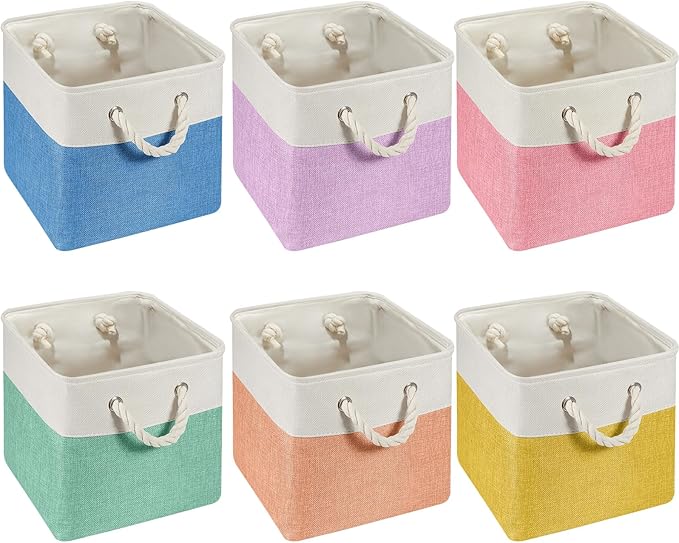 Geiserailie 6 Pcs 11 x 11 Inch Cube Storage Bins Fabric Storage Organizer Bins Foldable Cube Baskets with Sturdy Carry Handle