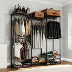 KAXIWEI Portable Closet Wardrobe – Heavy-Duty Freestanding Clothes Rack with 4 Hanging Rods & 8 Shelves, Adjustable Clothing 