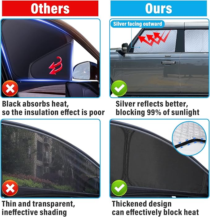KMF 5pcs Thicken Car Sun Shades for Hyundai Santa Cruz 2022-2025 2026 Accessories, Car Window Covers Sunshade for Windshield Side Rear, Truck UV Block and Privacy Blackout for Camping