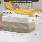 COMFY-HOMI 3 pcs Large Storage Baskets for Shelves, Laundry Basket, Woven Rope Basket, Closet Organizer Bins for Clothes Blan