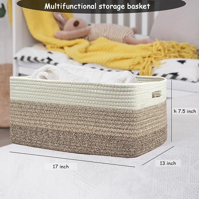 COMFY-HOMI 3 pcs Large Storage Baskets for Shelves, Laundry Basket, Woven Rope Basket, Closet Organizer Bins for Clothes Blan