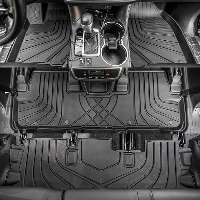 Bomely Floor Mats Compatible with 2014-2019 Toyota Highlander Cargo Liner TPE Back Seat Cover Protector 2018 7 Seats Highlander Accessories (2014-2019,Floor Mats+Trunk Mat with Backrest Mat)