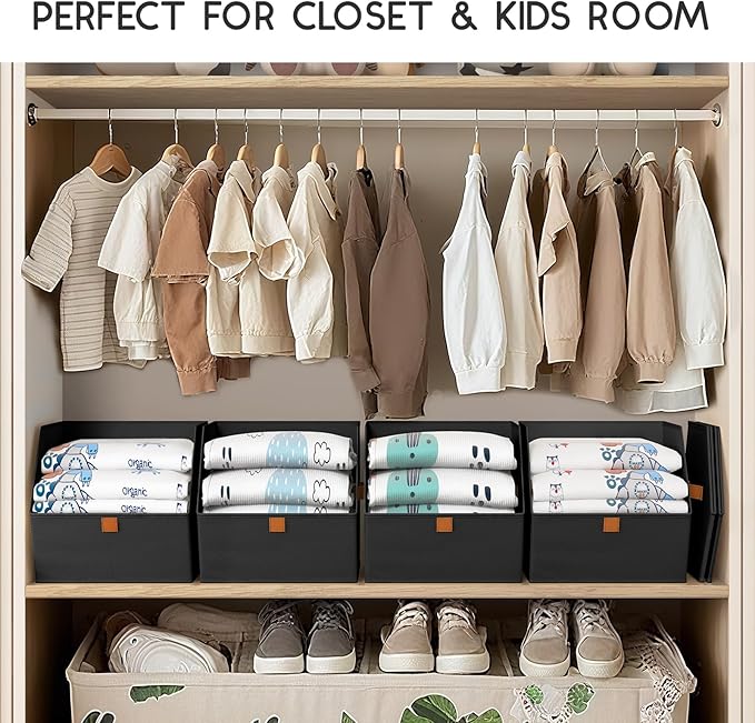 Homsorout Fabric Closet Storage Cubes - 8 Pack Square Storage Bins with Dual Handles for Clothes, Towels, Toys, Cube Storage 
