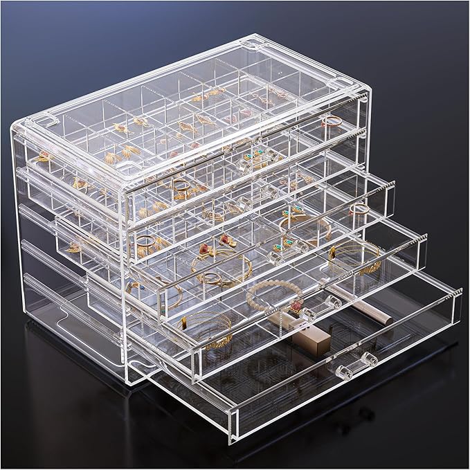 ProCase Acrylic Earrings Holder Organizer Box, Large Clear Earring Jewelry Storage Transparent Stackable Drawers Jewelry Disp