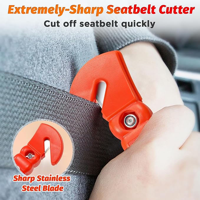 IPOW 4 Pack Car Window Breaker Seatbelt Cutter, Heavy Carbon Steel Glass Breaker Car Safety Hammer Emergency Escape Tool, Aut