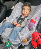 Niko Easy-Wash Children's Car Seat Cover & Liner - Cotton Jersey Gray & White Arrow Pattern - Universal FIT - Crash Tested - 
