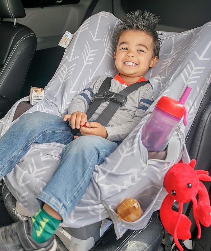 Niko Easy-Wash Children's Car Seat Cover & Liner - Cotton Jersey Gray & White Arrow Pattern - Universal FIT - Crash Tested - 