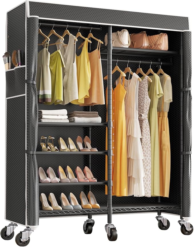 VIPEK R4C Portable Closet Rolling Clothes Rack Heavy Duty Adjustable Wardrobe Metal Garment Racks with Lockable Wheels Black 