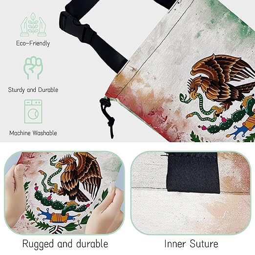 Vintage Mexico Flag Car Trash Bag,Hanging Drawstring Car Garbage Bag,Waterproof Canvas Car Back Seat Organizer with Adjustable Buckle,for Vehicles,SUVs,Camping,Road Trips