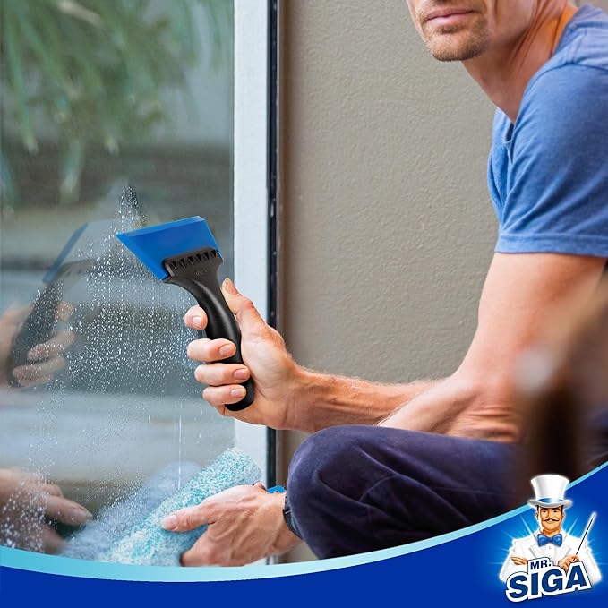 MR.SIGA 2 in 1 Mini Glass Squeegee with Built-in Ice Ripper, 5 Inch Blade, 2 Pack for Tile, Glass, Mirror, Shower, Window Tint, Car