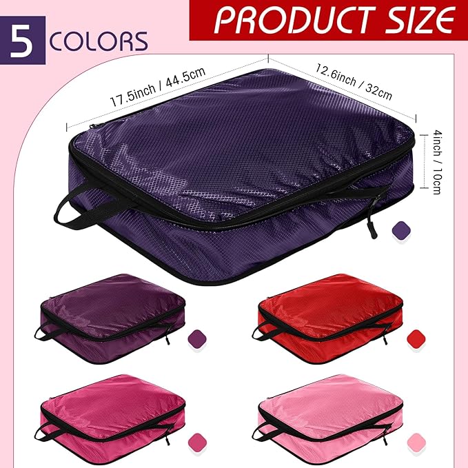 5 Pack Compression Packing Cubes for Travel Space Saving Cubes Luggage Organizer for Suitcase(Purple,L)