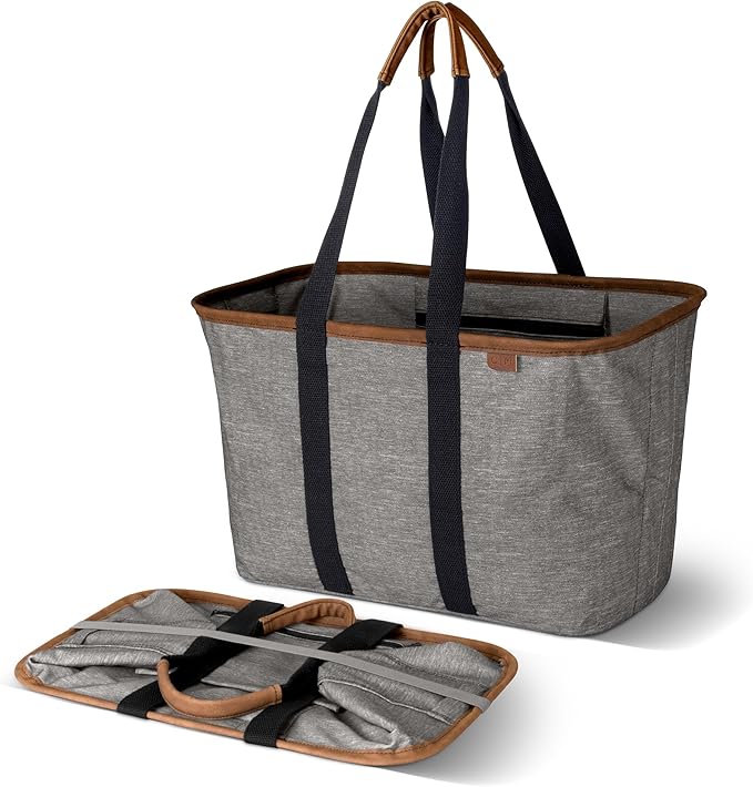 CleverMade Collapsible LUXE Tote - Reusable Grocery Shopping Storage Bag Organizer w/Handles Reinforced Bottom