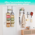 HapiRm Over The Door Purse Organizer - Wall Mounted Purse Rack with 10 Hooks and Metal Basket, Hanging Handbag Organizer Hold