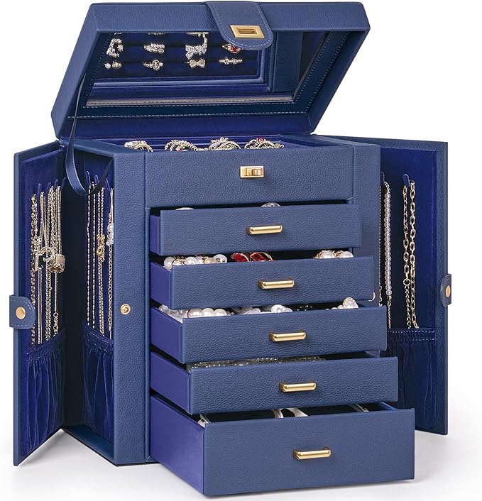 AKOZLIN 6-Tier Jewelry Box Organizer Functional 5 Drawers Leather Jewelry Storage Case for Women Girls Ring Necklace Earring 