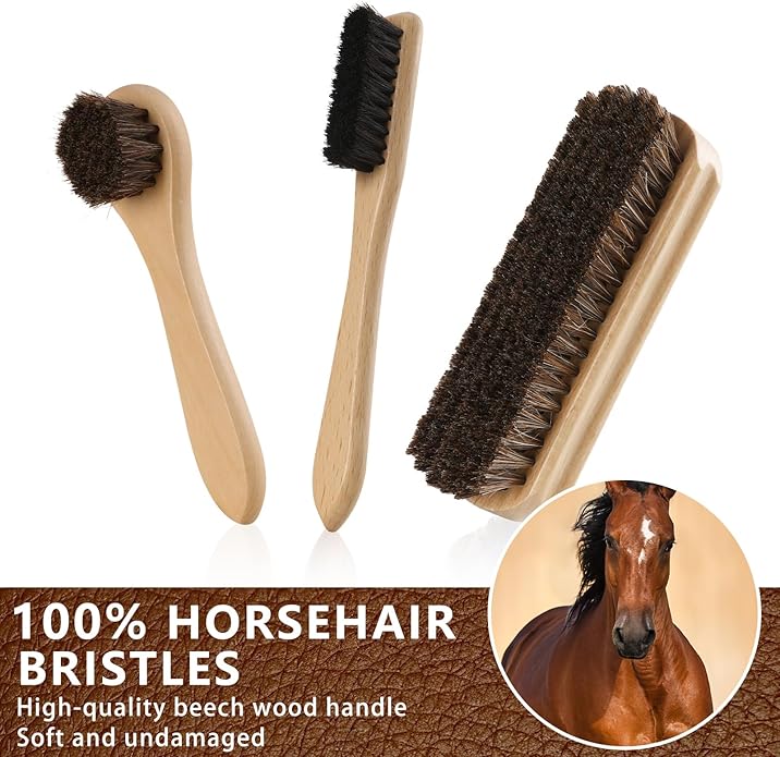 10 PCS Leather Care Kit - Horsehair Brushes,Saddle Soap,Waterproofing Wax,Mink Oil Conditioner,Polishing Cloth,Microfiber clo