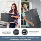 Graciadeco Large 17" 36 Quart Collapsible Stackable Storage Bins with Lids, 5 Packs Dark Gray Foldable Fabric Closet Storage 