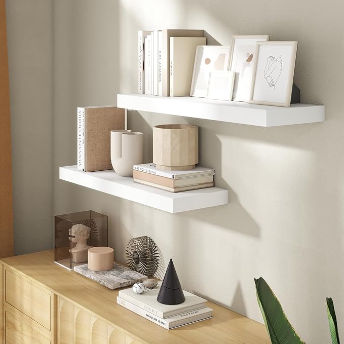 30 Inch Floating Shelves for Wall, 8 Inch Deep Floating Shelf for Storage & Display, Rustic Wall Mounted Shelf with Invisible