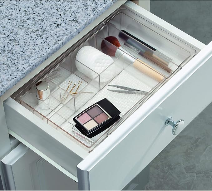 iDesign Expandable Vanity Drawer Organizer, The Clarity Collection – 11.25” to 18.5”, Clear (Pack of 6)