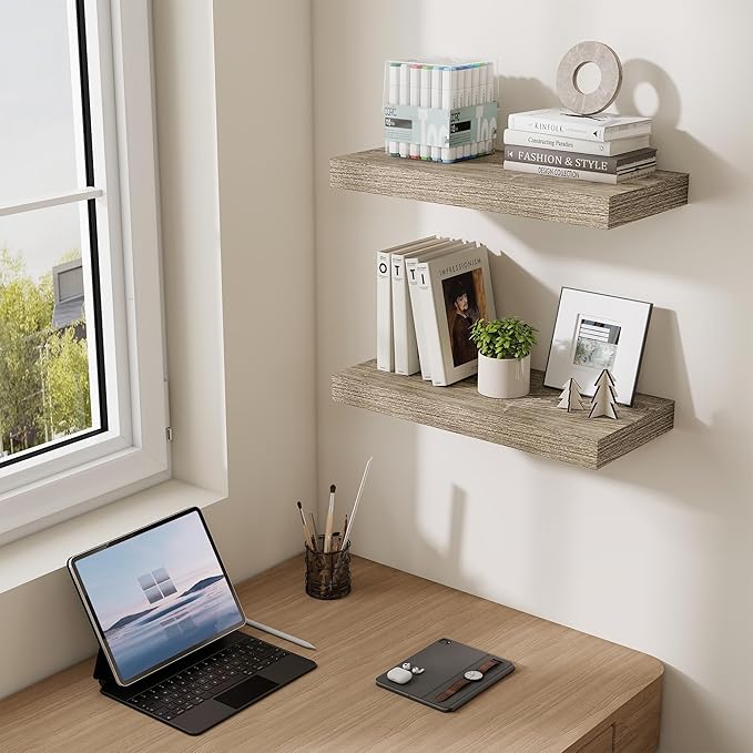 Dreamland 20 Inches Floating Shelves for Wall,6.7 Inch Deep Floating Shelves Set of 2, Large Display & Storage Shelf, Wall Sh