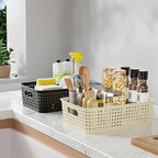 FUCDTEFC Black Plastic Basket, 8 Pack Home Organization and Storage Baskets with Handles, Space Saving Woven Organizer Bins P
