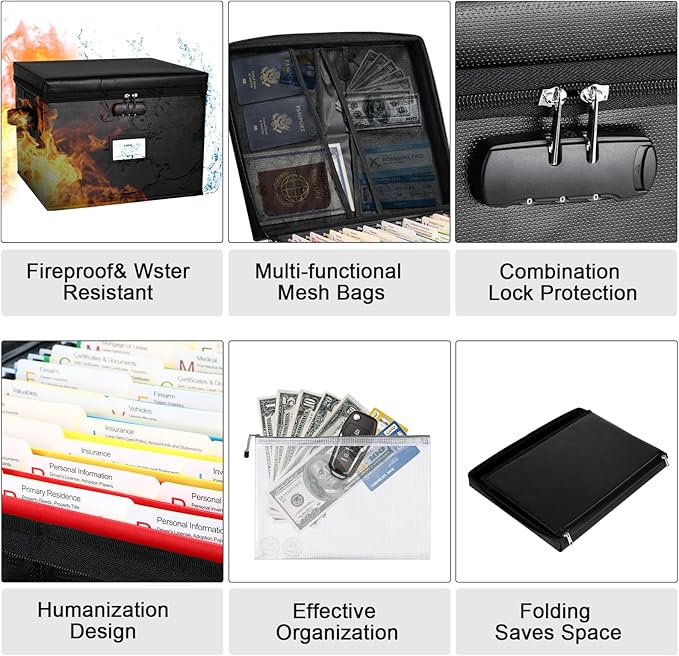 File Box Fireproof Document Box with Lock, Document Safe File Storage Organizer Boxes for Next of Kin Estate Planing Organize