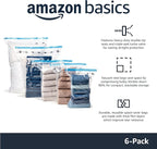 Amazon Basics Vacuum Storage Bags for Clothing, Multiple Sizes Compression Zipper Bags with Hand Pump for Space Saving and Tr