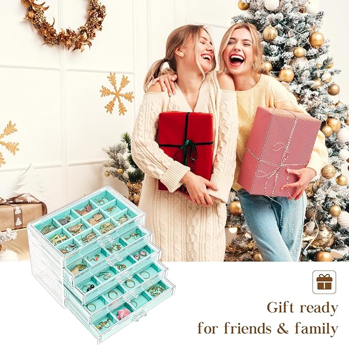 ProCase Earring Holder Organizer Jewelry Box with 5 Drawers, Acrylic Clear Earring Case with Adjustable Velvet Trays for Wome