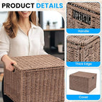 Cinnvoice Extra Large Decorative File Box 18 x 16 x 13 in Wicker Seagrass File Basket Organizer for Letter Legal Size Hand Wo