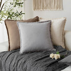 Foindtower Set of 2 Decorative Linen Fringe Throw Pillow Covers Cozy Boho Farmhouse Cushion Cover with Tassels Accent Pillowc