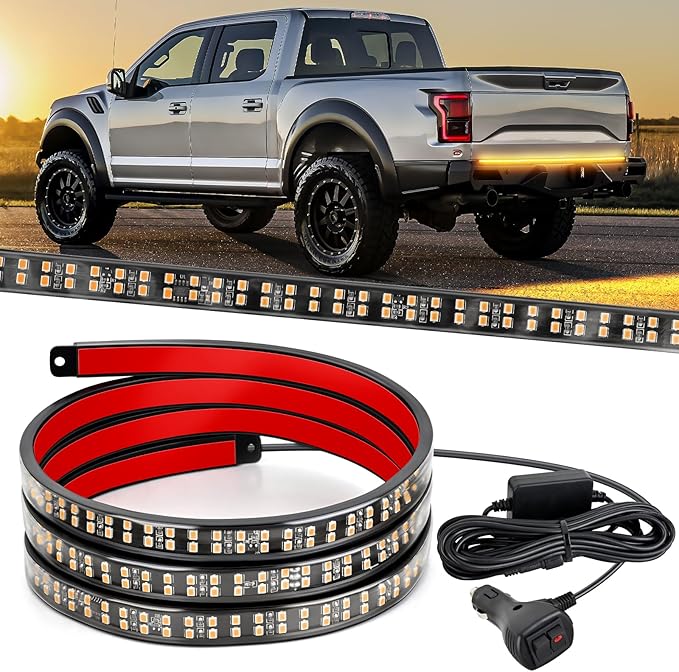 Nilight 60 Inch Truck Tailgate Strobe Light Strip Tail Emergency Bar Rear Window Warning Lamp Ultra-Bright Double Row 360 LED for Pickup Trailers Construction Vehicles Car SUV, Amber