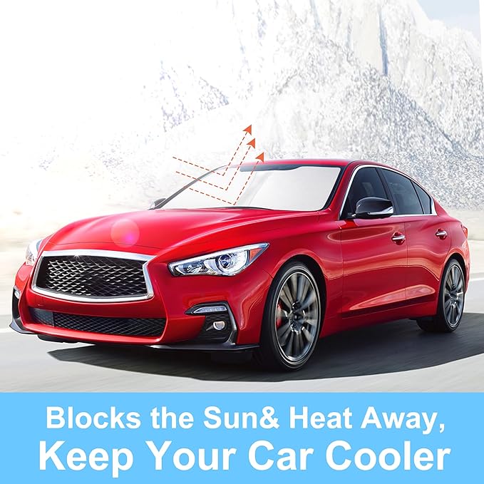 Front Windshield Sun Shade Foldable Car Front Window Sun Shade Windshield Shade Custom Fit for 2014-2024 Infiniti Q50 Block UV Rays Car Accessories Heat Keep Cooler