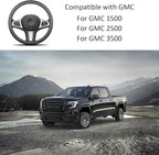 Leather Steering Wheel Cover for GMC Sierra 1500 2500 3500, 14.5-15 inches Car Steering Wheel Cover (Black)