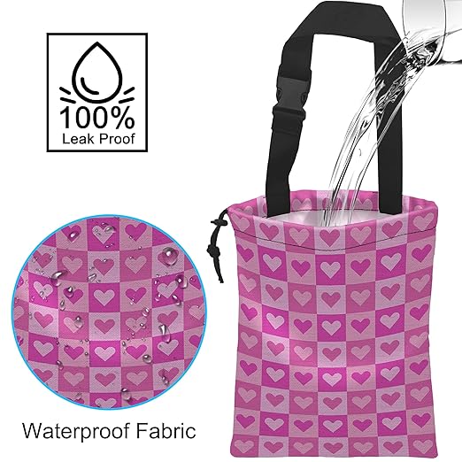 Car Trash Bag Hanging Pink Love Car Trash Can Waterproof Garbage Bag Hanging for Car Back Seat with Adjustable Straps and Drawstring for Car Accessories Vehicle Travelling