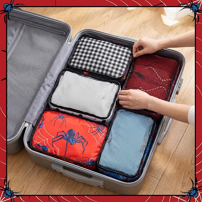 5 Pcs Spider Packing Cubes Set for Travel Spider Travel Bags Accessories Luggage Organizer for Adults Trips Holidays Hiking C