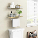 Forbena Floating Shelves for Wall with Rail, White and Natural Wood Nursery Book Shelves for Baby Girls Boys Kids Room Bedroo
