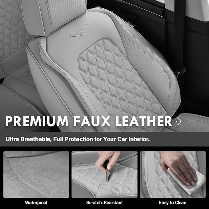 Coverado Front Seat Covers, Waterproof Nappa Leather Dust-Proof Protectors, Universal Fit for Most Vehicles, Anti-Scratch Sea