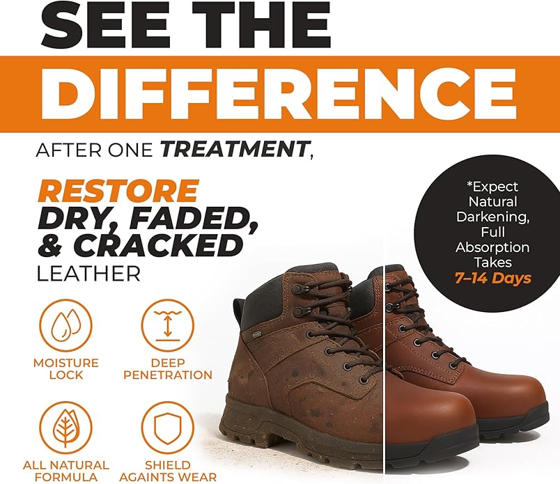 Leather Boot Oil for Work & Cowboy Boots – Deep-Conditioning Formula, Restore and Protects Dry, Cracked Leather Boots & Shoes