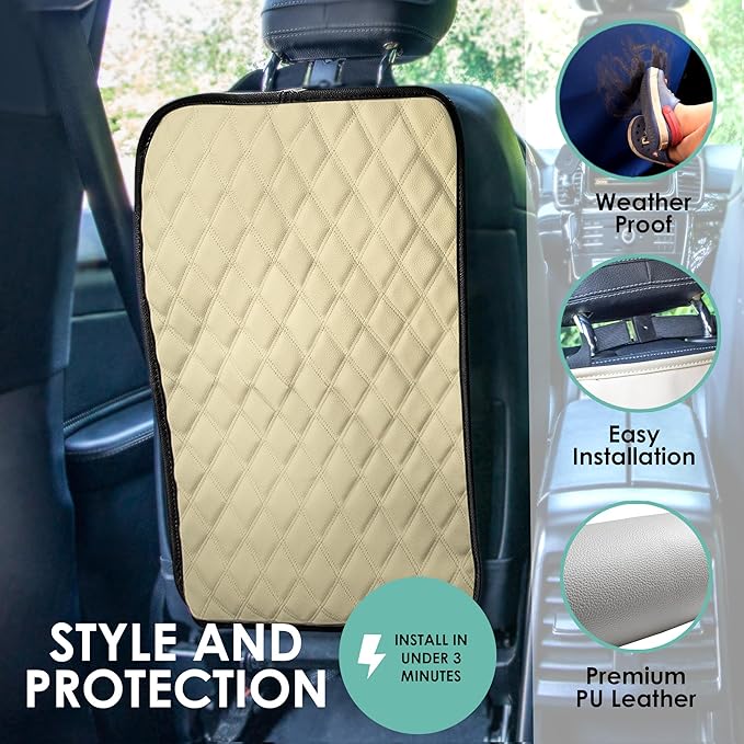 FH Group Faux Leather Auto Seat Back Kick Protectors, Heavy Duty Car Kick Mat for Kids –2-Pack Diamond Stitched Back Seat Pro
