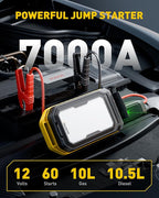 Jump Starter: 7000A Portable Car Battery-Jumper for All Gas or up to 12L Diesel, 3 in 1 Multi-Function 12V Auto Battery
