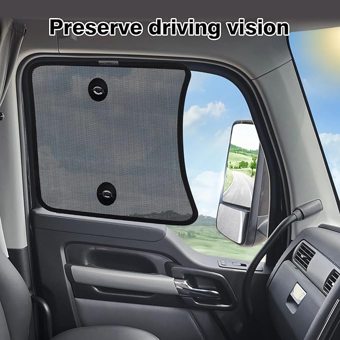KUST 2PCS Side Window Sun Shade for Semi Truck, 20x16.9 inch Side Window Shade for Kenworth T680 / T880 / W990 (All Years),Sunshade with Suction Cup,Glare Shield UV Protection