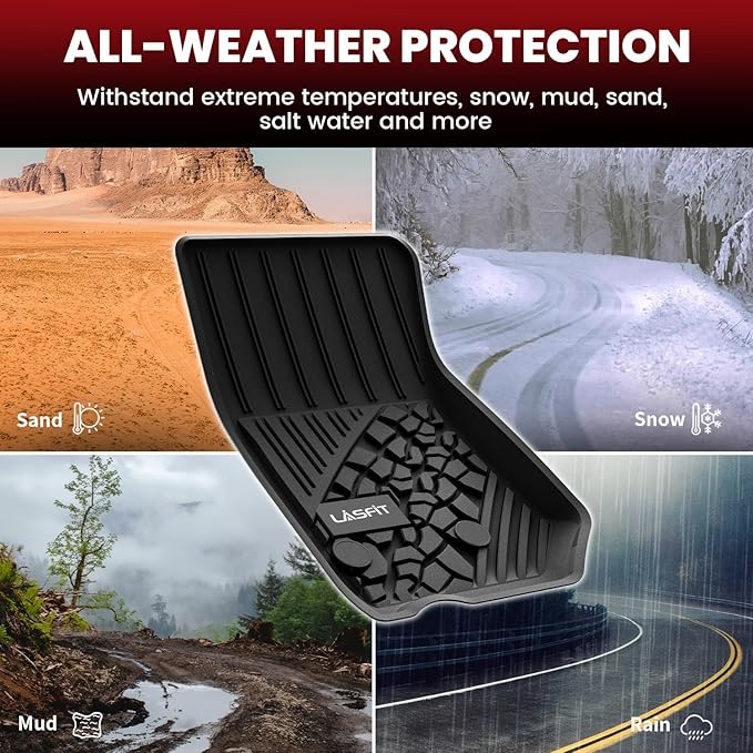LASFIT Floor Mats for Jeep Wrangler JK 2014-2018 Unlimited 4-Door (NOT for JL or 2-Door) All Weather TPE Custom Fit Car Mats Floor Liners 1st & 2nd Row, Black