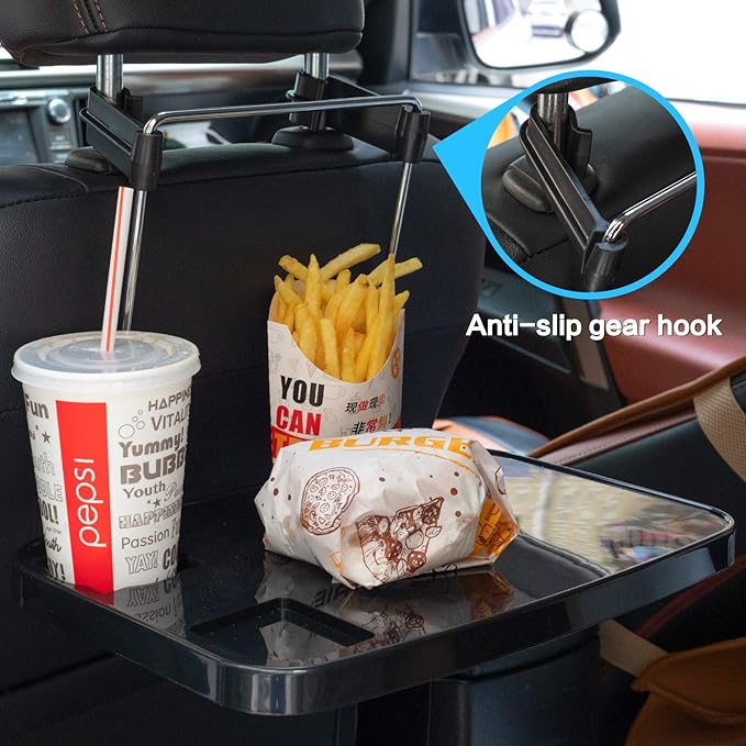 AutoChoice Foldable Car Seat Back Portable Tray for Food Dining Drink and Laptop, Hanging Car Steering Wheel Tray (2 Pack)