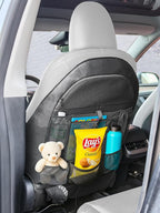 for Tesla Model Y/3 2017-2026 Custom Fitted Seat Back Kick Protector Organizer with Storage Pockets - Rear Passenger Organization for Kids with Zippered Accessories Slots (Black)