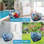 Pop up Pool Toy Storage Bin,22"X22"X22"Pool Float Organizer Bag with 2 Side Pockets Mesh Swimming Pool Toys Organizer with 4 